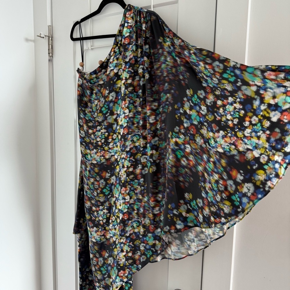 Halston abstract print one shoulder silk kaftan maxi dress - 6 (Medium) - Picture 4 of 7